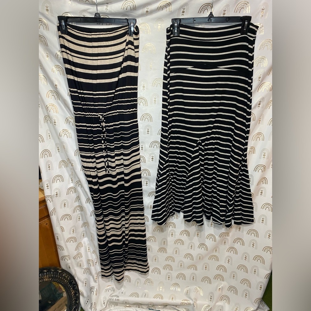 J. Crew Black and Cream Striped Maxi Skirt